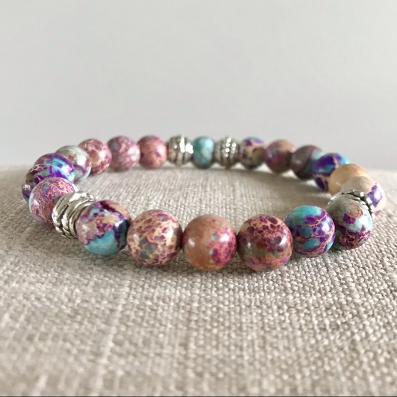 Jasper Gemstone Stretch Chakra Bracelet - Picture 4 of 6